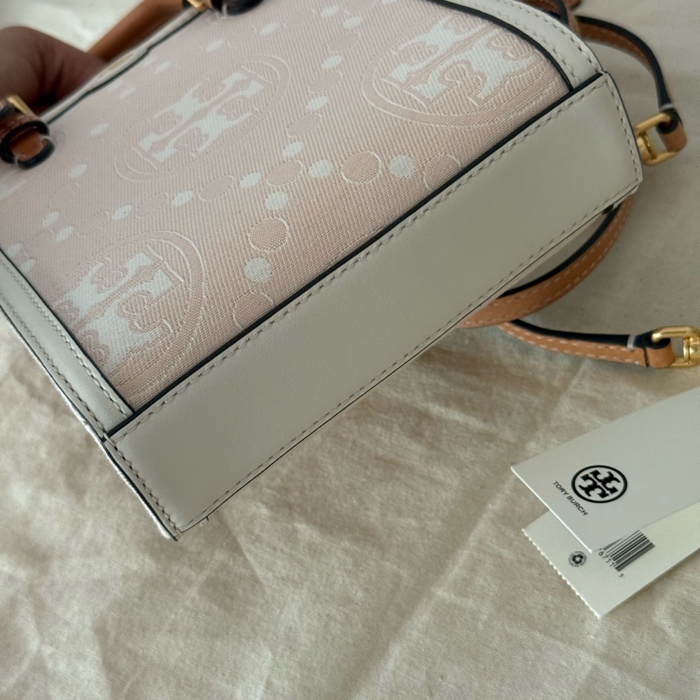 Tory Burch Mini T Monogram Perforated Leather Tote Crossbody, pale pink, NWT - Picture 4 of 11